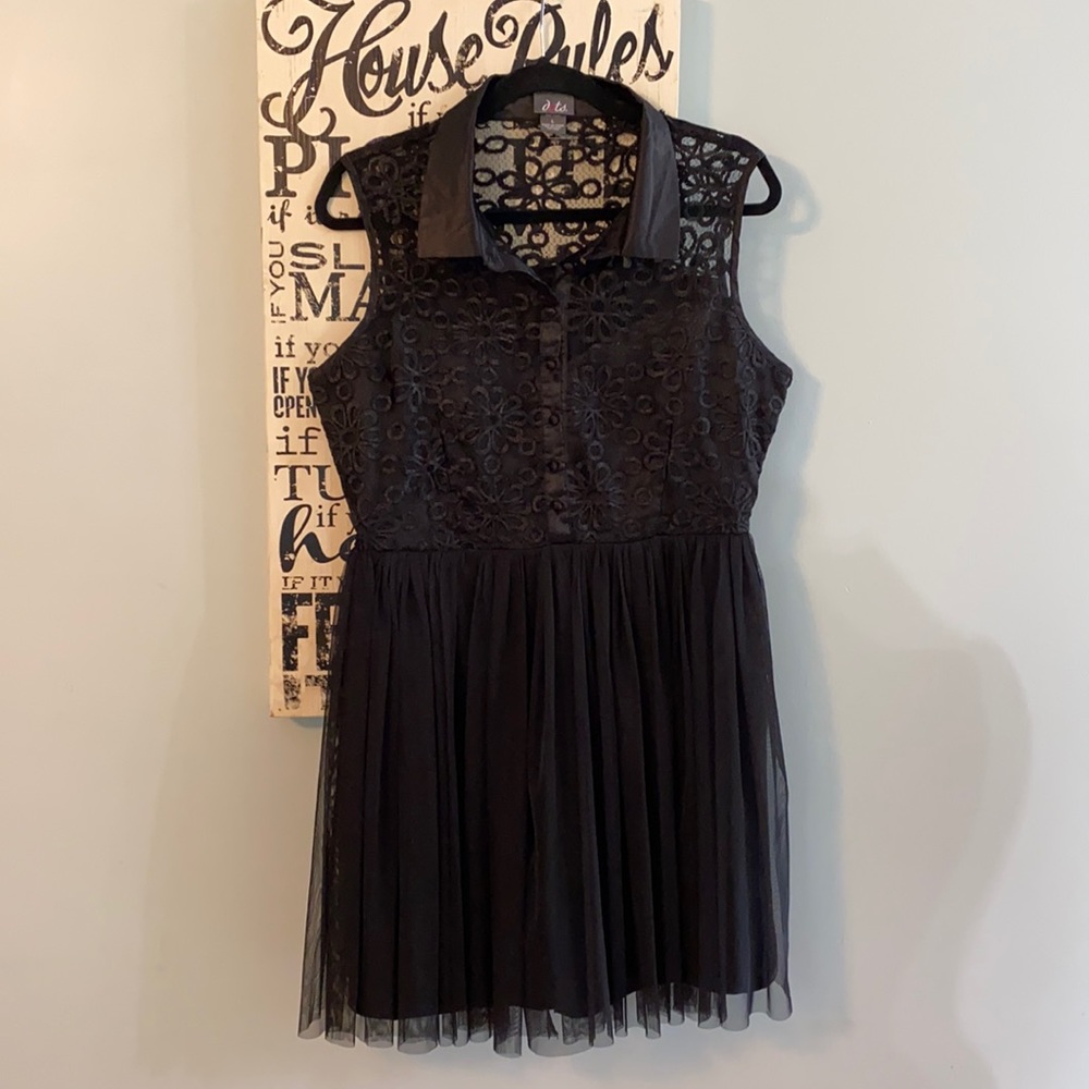 dots Black Embroidered Detail Taffeta Lined Dress
